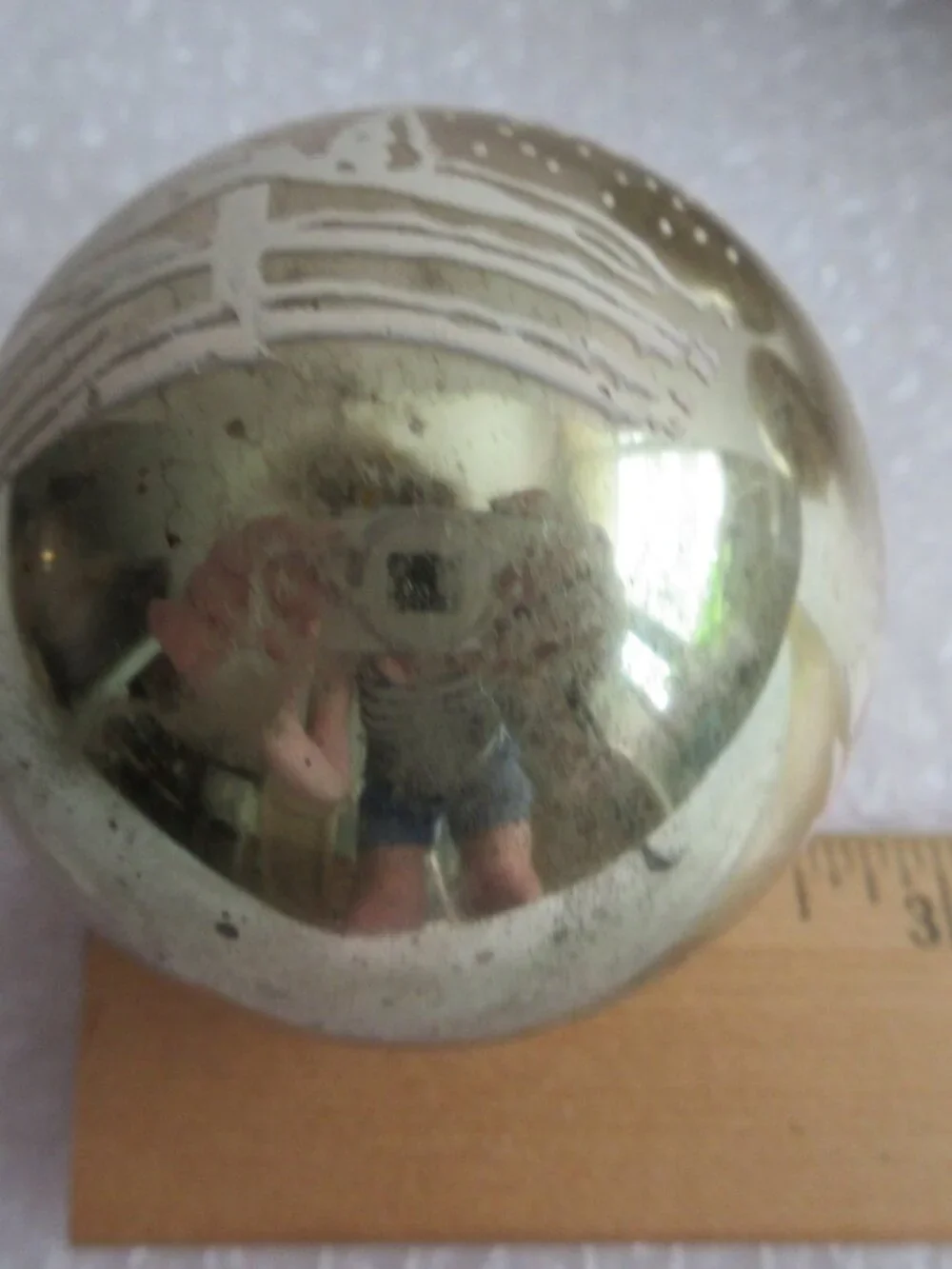 3 Shiny Brite Peace on Earth Stencil Gold Glass Christmas Ball Ornaments Vintage